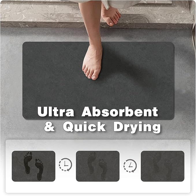 Bath Mat, Bathroom Rugs Non Slip Washable Thin Absorbent Quick Dry Bath Mat Fits Under Door Bathroom Floor Mat Perfect for Bath, Shower, or Sink 36"x60" Dark Grey