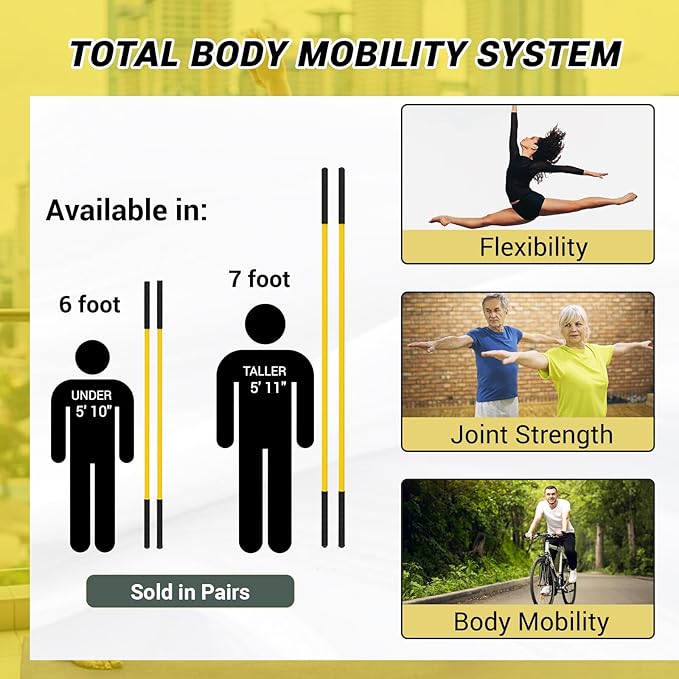 Stretch Stick | Enhance Flexibility, Mobility, and Strength with Active Stretching for Fitness, Golf, Running, Pickleball, and More | Durable and Flexible (1 Pair of Sticks)