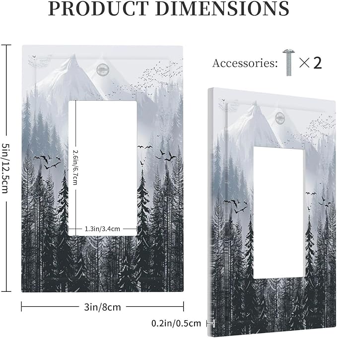 Misty Forest Nature Tree Mountain Birds Decorative Outlet Covers 1 Gang Single Rocker Light Switch Cover Plate Wall Plates GFCI Faceplate for Bed Room Living Room Decor