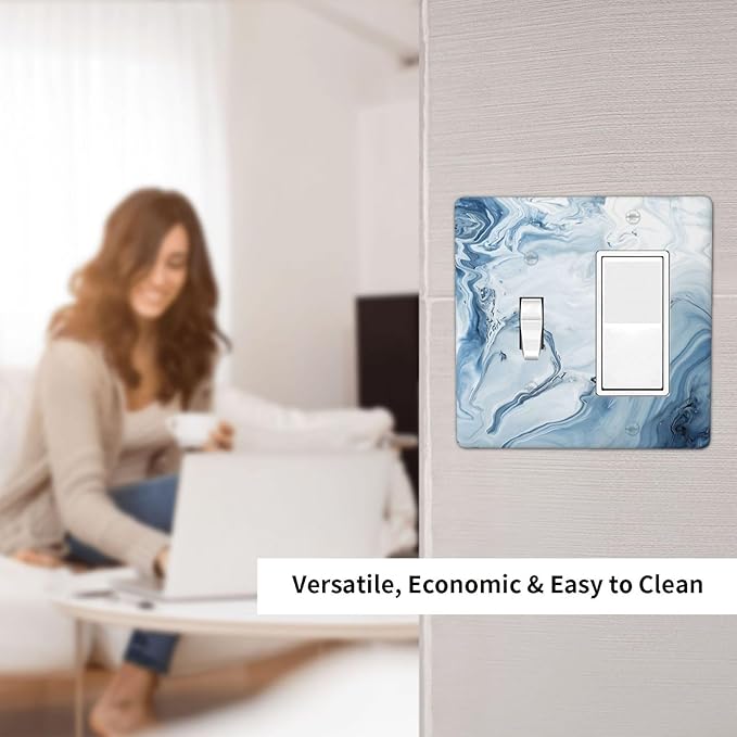 Light Blue Marble Texture Abstract Print Outlet Covers 1 Toggle 1 Rocker Combination Decorative Wall Plate Electrical Switch Plates Light Switch Cover Plate for Bathroom Kitchen Home Decor