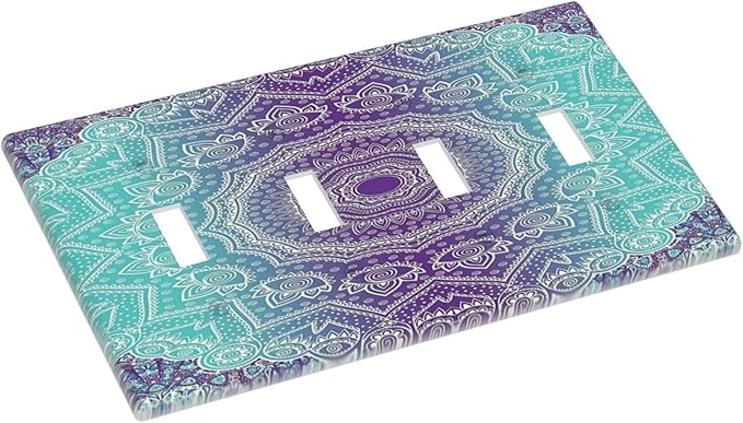 Light Switch Cover Ombre Modern Mandala Floral Geometric 4 Gang Switch Plate Quad Toggle Wall Plates Decorative Switchplate Electrical Outlet Cover Plates for Bathroom Bedroom Decor
