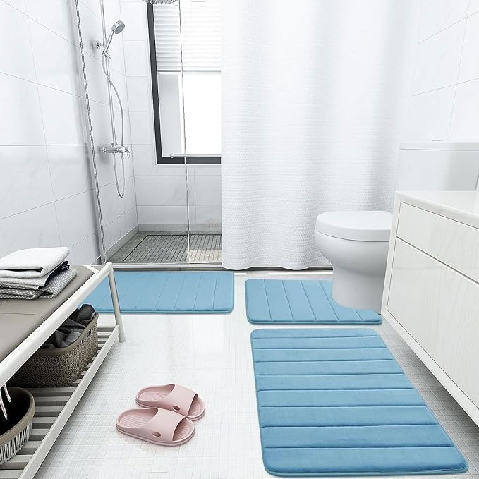 Buganda Memory Foam Bath Mat, 35.4" x 24", Ultra Soft and Non-Slip Bathroom Rugs, Water Absorbent and Machine Washable Bath Rug Runner for Bathroom, Shower, and Tub, Blue