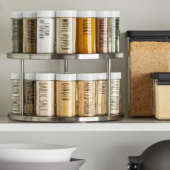 Juvale 2-Tier Lazy Susan Spice Rack Organizer for Cabinet - 10.5 in, Stainless Steel - Kitchen Countertop Organizer & Spice Carousel for Pantry Organization