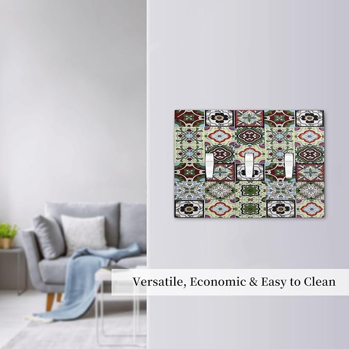 Decorative Switch Plates Talavera Tile Decal 3 Gang Wall Plate Triple Toggle Light Switch Cover Faceplate Electrical Wall Panels for Bedroom Bathroom Decor