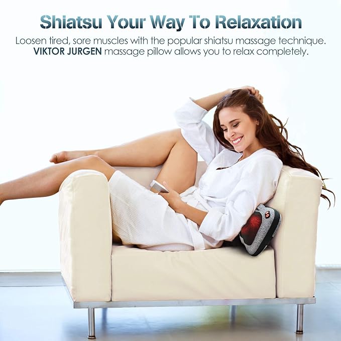 VIKTOR JURGEN Shiatsu Back Massager with Heat – Deep Tissue Massage for Neck, Shoulder, Leg, Upper & Lower Back Pain Relief, Electric Kneading 3D Massage Pillow Gifts for Men Women Dad, Mom, Christmas
