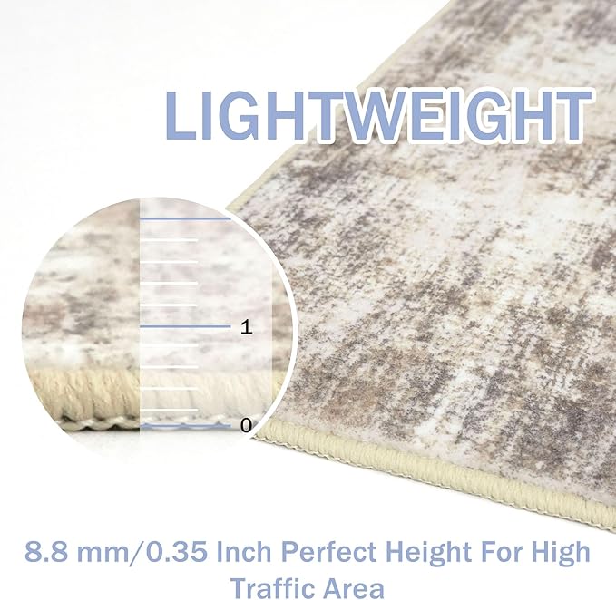 IOHOUZE Small Abstract Area Rug 2x3 Ft Entryway Rugs Washable Door Mat Indoor Entrance, Rubber Backed Throw Rugs, Printed Faux Wool Non Slip Floor Carpet for Foyer Front Door Sink, Beige Brown