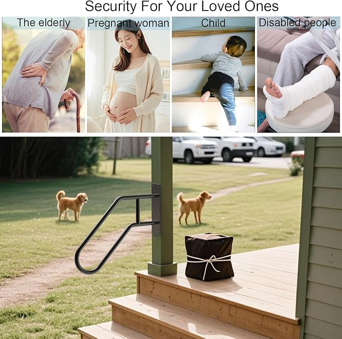 Handrails for Outdoor Steps, U-Shaped Stair Railing Indoor,1-3 Step Porch&Deck Railing, Wall Mount Outdoor Hand Rail,Grab Bars Elderly,Safety Handrails for Kids, Pregnant Women, Disabled