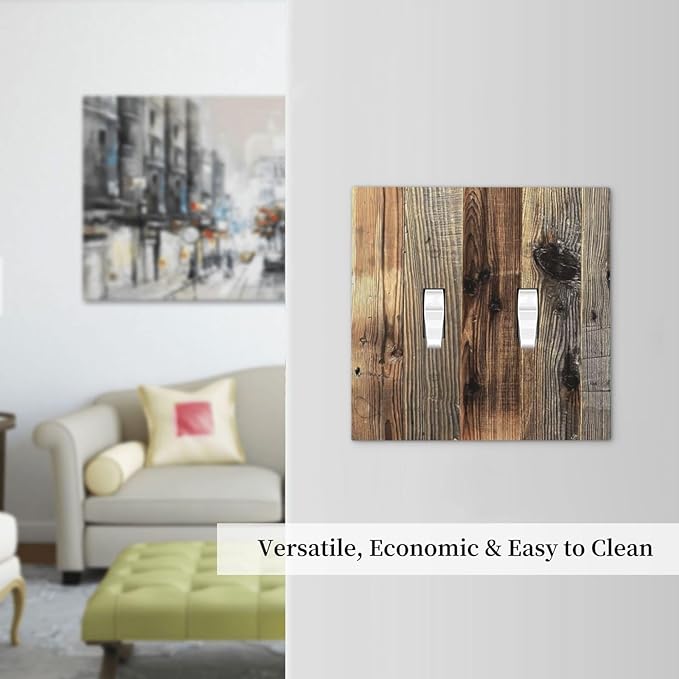 Barn Brown Wood Rustic Weathered Wood Print Decorative Switch Plates 2 Gang Double Toggle Outlet Light Switch Cover Wall Plate Electrical Faceplate for Farmhouse Home Decor