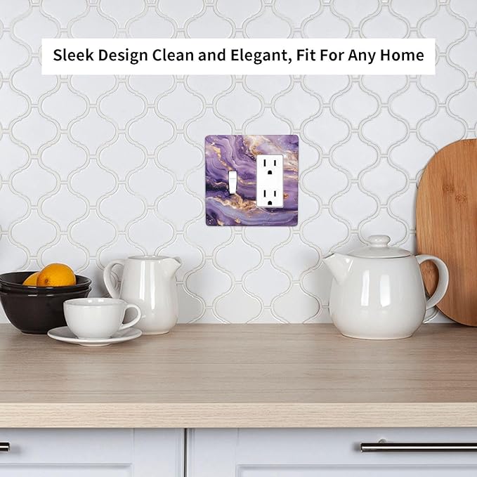 Luxury Marble Texture Purple And Gold Abstract Print Outlet Covers 1 Toggle 1 Rocker Combination Decorative Wall Plate Electrical Switch Plates Light Switch Cover Plate for Bathroom Home Decor