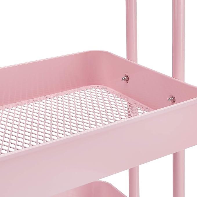 Amazon Basics 3-Tier Rolling Utility or Kitchen Cart, Lockable Wheels, Multifunctional Storage, Dusty Pink