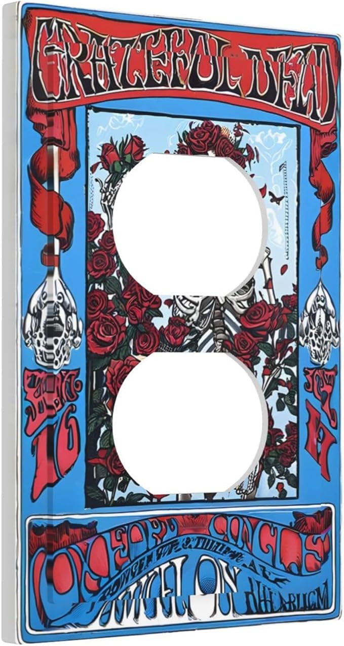 Outlet Covers Hippy Skull Red Rose Floral Decorative 1 Gang Duplex Light Switch Cover Plate Receptacle Wall Plate Electrical Switch Plate Covers for Bathroom Decor