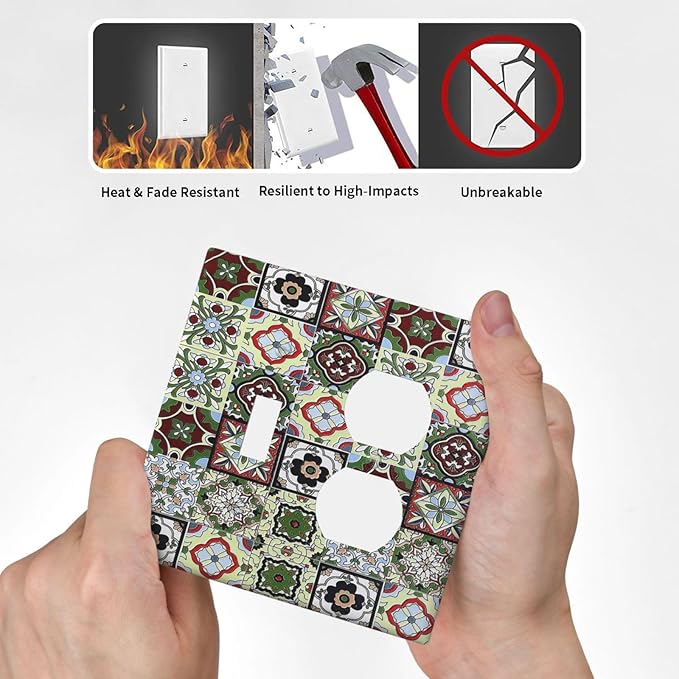 Wallplates Talavera Tile Decal 1 Toggle 1 Duplex Switch Plate Electrical GFCI Faceplate Decorative Light Switch Covers for Bedroom Bathroom Decor