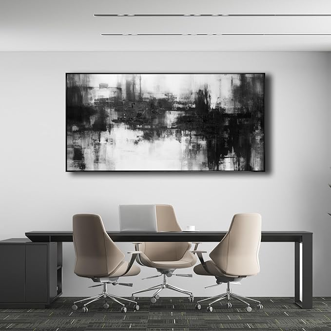 Abstract Wall Art Large Size Framed Home Artwork Decor Black and White Modern Minimalist Canvas Painting Living Room Decor for Bedroom Office Wall Decor 29"x58"