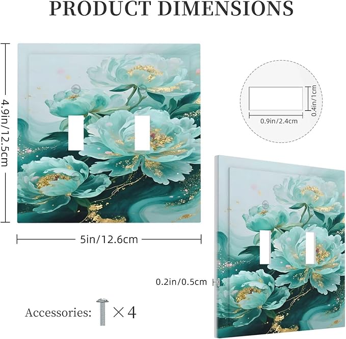 Decorative Light Switch Cover Plate Gold Green Floral Gilt Marble Flower 2 Gang Switch Plate Covers Double Toggle Wall Plate Dual Device Faceplate for Bathroom Decor