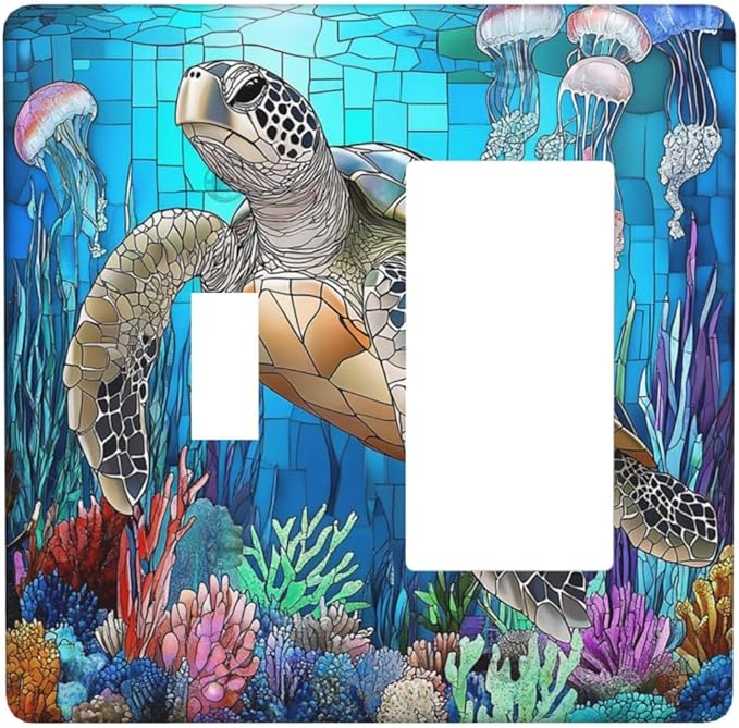 Outlet Covers Nautical Sea Turtle Coral Jellyfish 1 Toggle 1 Rocker Combination Decorative Wall Plate Electrical Switch Plates Light Switch Cover Plate For Kids Room Nursery Decor