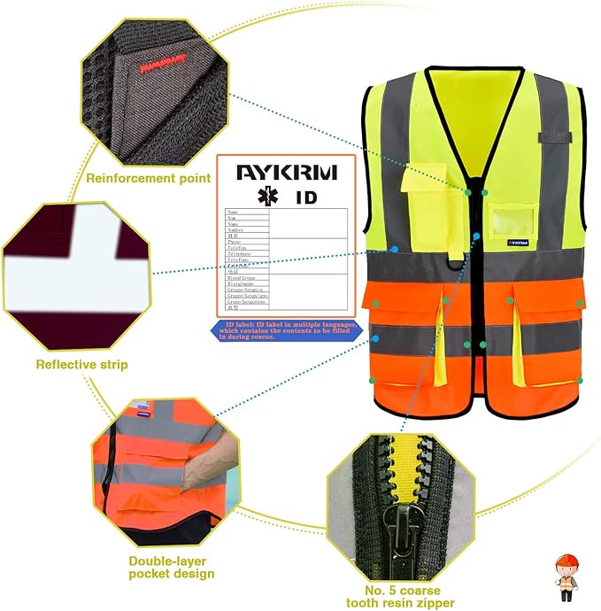 A-SAFETY orange and yellow construction worker vest