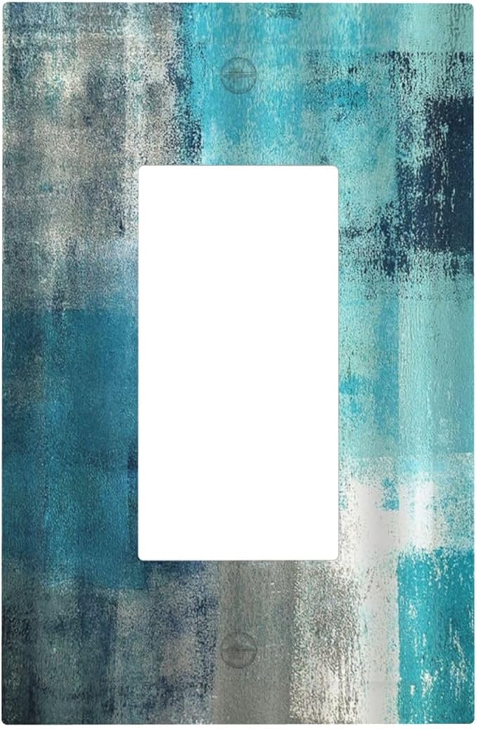 Decorative Outlet Covers Teal Blue Modern Geometric Abstract Turquoise Green 1 Gang Single Rocker Light Switch Cover Plate Wall Plates GFCI Faceplate for living Room Bedroom Decor