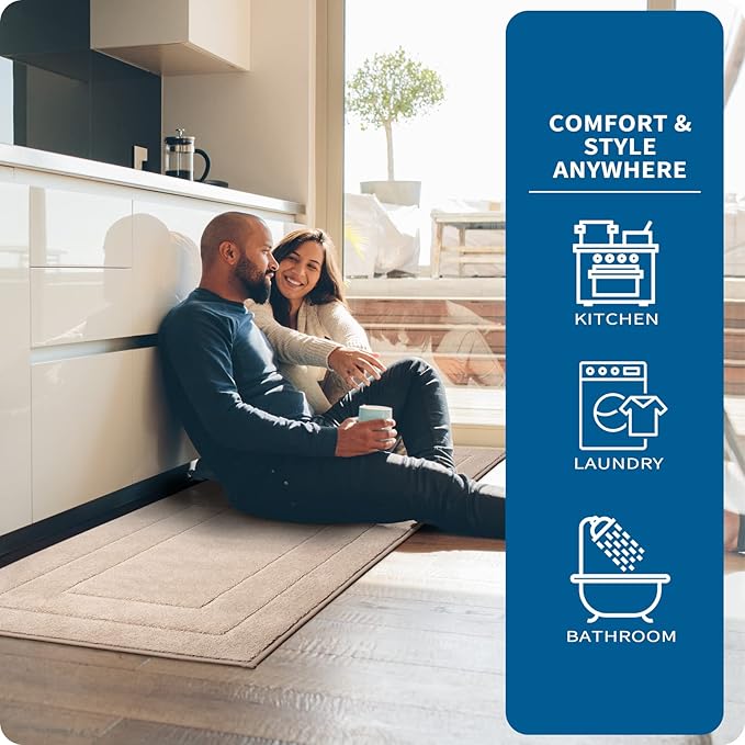 PURRUGS Machine Washable Kitchen Rug 24" x 35.5", Non-Slip/Skid Kitchen Runner Rugs & Floor Mats, Super Absorbent Soft Standing Mats for Kitchen, Sink & Laundry, Beige