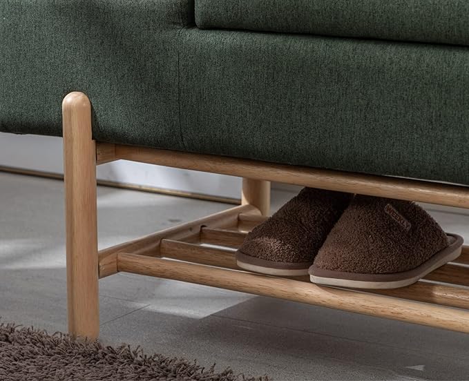 EALSON Modern Storage Bench for Bedroom End of Bed Linen Upholstered Entryway Bench with Shoe Rack Ottoman Window Bench with Wood Frame Farmhouse Long Seating Bench for Hallway/Foyer, Green