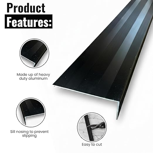Aluminum Stair Nosing 36" – Heavy-Duty Stair Edge Protector, Non-Slip Stair Nose Molding, Scratch-Resistant Stair Sill Trim for Safety & Durability (Black)