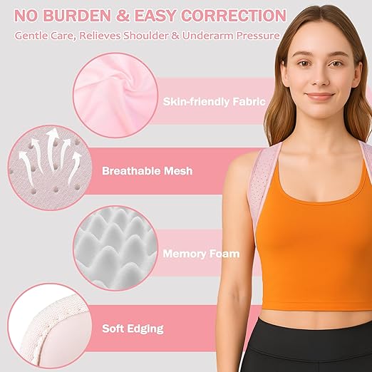 Posture Corrector for Women - Thin & Invisible Back Brace for Posture - Adjustable Back Support Brace - Relieve Upper Back Discomfort & Regain Confidence, L(36-45") 1 PCS