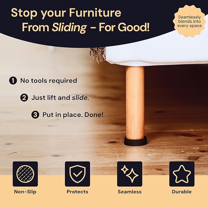 CasterMaster Rubber Furniture Pads - Non Slip Caster Cups & Couch Stoppers for Hardwood Floors - 2 Inch Round Furniture Grippers, Leg Floor Protectors to Stop Sliding - Black, 4 Pack