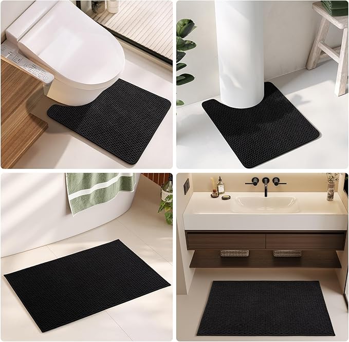 Black Bathroom Runner Rug, Long Bath Mat Washable Thin Quick Dry Low Pile Bathroom Runner Rugs 24 x 60 Non Slip, Black 24''x60''