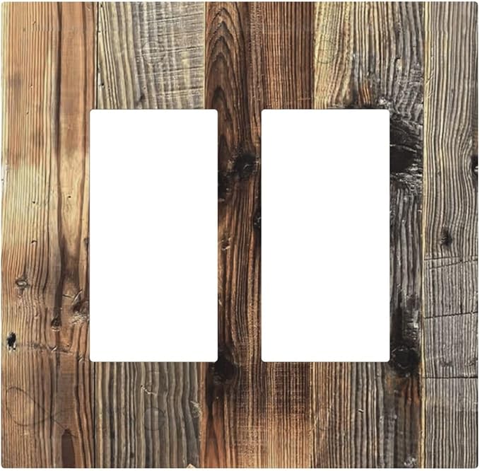 Barn Brown Wood Rustic Weathered Wood Print Decorative Outlet Covers 2 Gang Double GFCI Rocker Electrical Wall Panels Light Switch Cover Plate for Farmhouse Home Decor