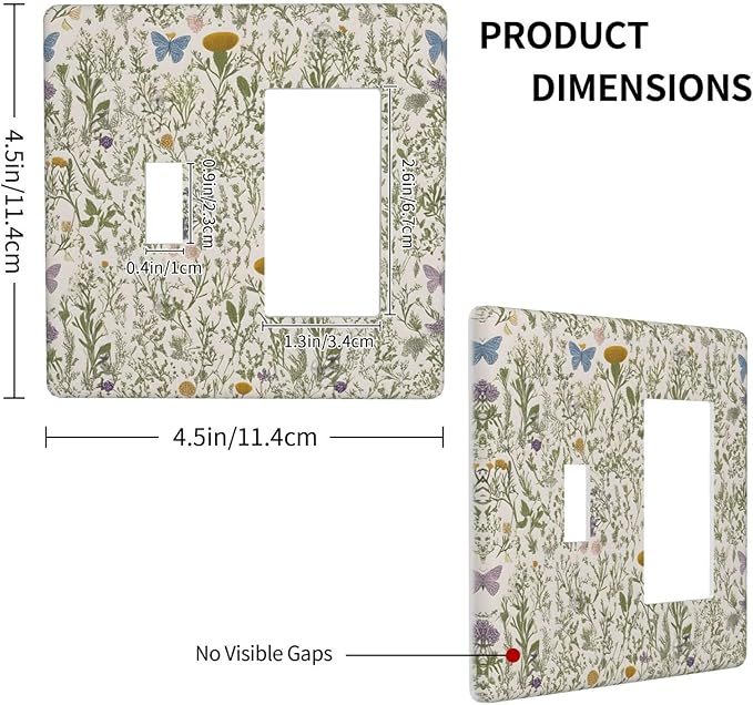 Floral Vintage Garden Plants Herbs Flower Botanical Outlet Covers 2 Gang Combin Light Switch Covers Decorative Mustard Green Toggle Rocker/Decora Wall Plate Electrical Receptacle Switchplate