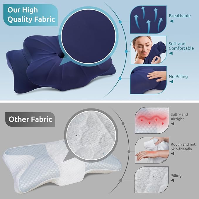 DONAMA Cervical Pillow for Neck and Shoulder,Contour Memory Foam Pillow,Ergonomic Neck Support Pillow for Side Back Stomach Sleepers with Pillowcase-King Size