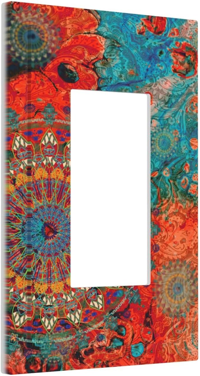 Outlet Covers Abstract Mandala Flowers 1 Gang Wall Plate Single Rocker Light Switch Cover Vintage Colorful Floral Decorative GFCI Receptacle Cover Electrical Switchplate for Bathroom Decor