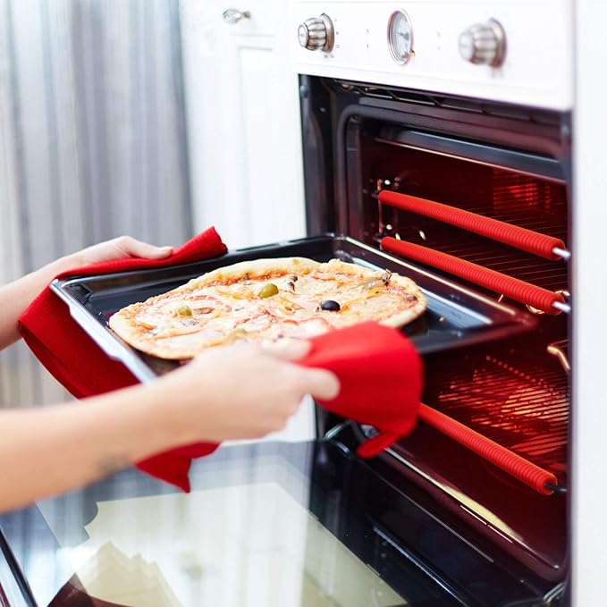 Boao 8 Pack Oven Guards for Racks 14 Inches Heat Resistant Silicone Rack Protectors Shields Edge Cover, Prevents Burns and Scars, Easy to Fit, Kitchen Safety Gadgets & Accessories (Red)