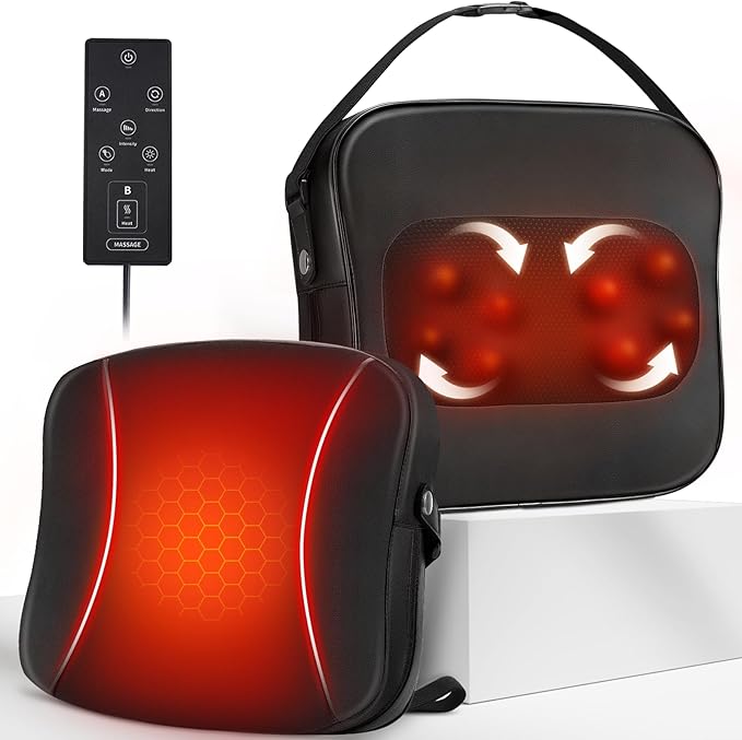 Back Massager with Heat-Shiatsu Massagers for Neck and Shoulder Pain-3D Kneading Massage for Lower Back/Neck/Leg Pain Relief-Lumbar Support Pillow for Office Chair-Chirstmas Gifts for Mom Dad