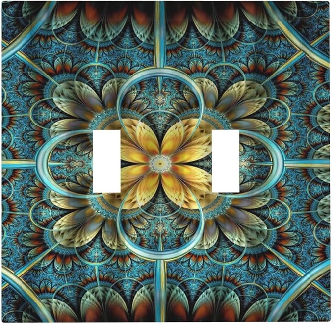 Light Switch Cover Boho Fractal Mandala 2 Gang Wall Plate Double Light Switch Plate Bohemia Toggle Decorative Outlet Covers Electrical Switchplate for Bathroom Bedroom Decor