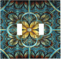 Light Switch Cover Boho Fractal Mandala 2 Gang Wall Plate Double Light Switch Plate Bohemia Toggle Decorative Outlet Covers Electrical Switchplate for Bathroom Bedroom Decor