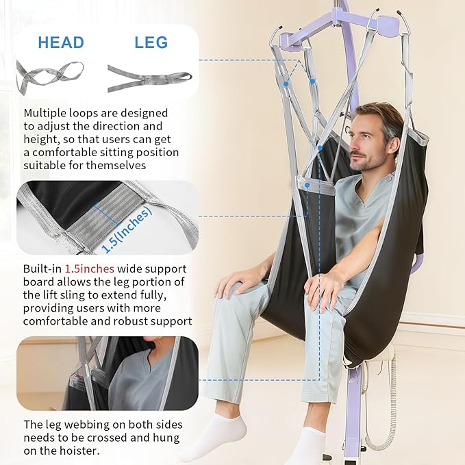 Patient Lift Divided Leg Sling – Heavy Duty 500 lbs Capacity, Easy Hygiene Access with Handles & Pocket, Machine Washable – Small/Medium/Large for Elderly, Disabled & Bariatric Care (Black, S)