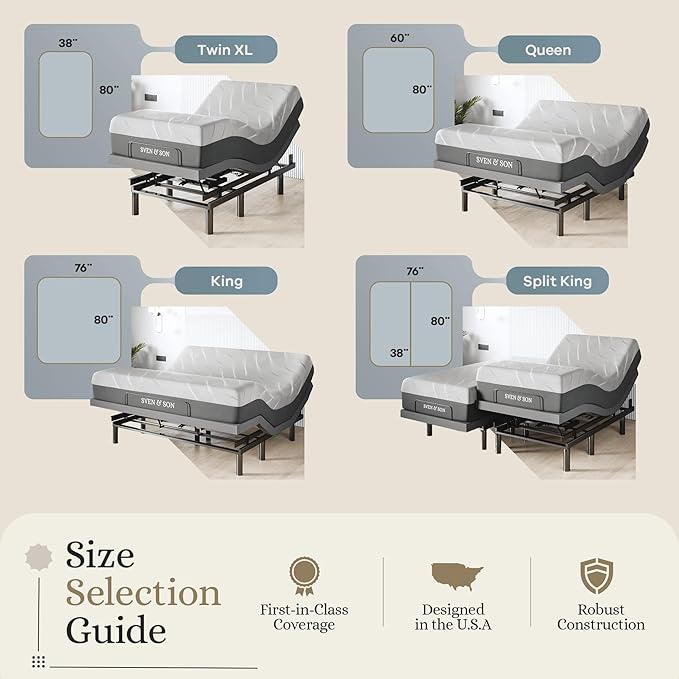 Sven & Son Harmony Adjustable Bed Base, Head and Foot Lift, Massage, Under-Bed Lights, USB, Gel Memory, Zero Gravity Smart Frame - King + 12 inch Memory Foam Matt (Medium)