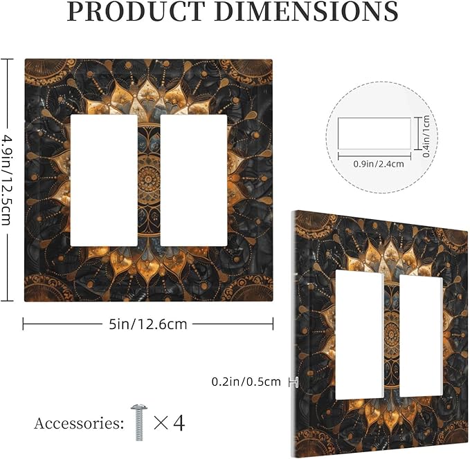 Cool Colorful Mandal Flowers Boho Floral Decorative Outlet Covers 2 Gang Double GFCI Rocker Electrical Wall Panels Light Switch Cover Plate for Bed Room Living Room Decor