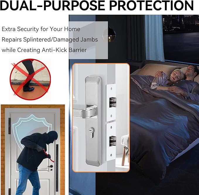 Door Armor MAX 5-Piece Kit - 46" Heavy Duty Steel Door Reinforcement System, Anti-Kick Security Plates for Jamb, Hinges & Lock, Easy 30-Min Install with Template, Corrosion Proof White