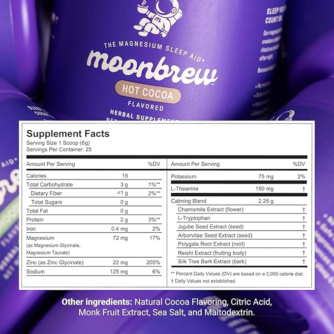 MoonBrew Nighttime Magnesium Hot Cocoa, Natural Sleep Aid Drink Mix for Adults, 3-Pack - Calming Melatonin-Free Sleep Support - Sleepy Hot Chocolate Powder with L-Theanine, Chamomile & Zinc Glycinate