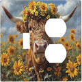 Wallplates Vintage Sunflower Highland Cow Rustic Art 1 Toggle 1 Duplex Switch Plate Electrical GFCI Faceplate Decorative Light Switch Covers for Bedroom Farmhouse Decor
