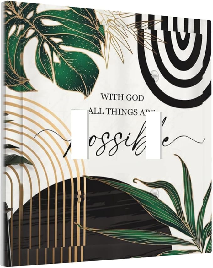 Boho Abstract Tropical Green Palm Leaf Mid Century Decorative Switch Plates 2 Gang Double Toggle Outlet Light Switch Cover Wall Plate Electrical Faceplate for Office Home Decor