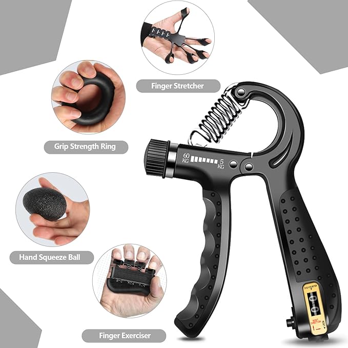 Grip Trainers, Including Forearm Strengtheners, Finger Trainers, Mechanical Counting Grips, Grip Balls, Hand Grippers, Strengthening Devices for Strength Training, Grip Improvement and Hand Exercises (5-Pack)
