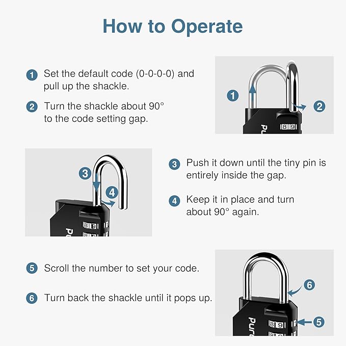 Puroma 4 Pack Combination Lock for Locker 4 Digit Outdoor Waterproof Padlock for School, Gym, Sports, Fence, Toolbox, Gate, Case, Outdoor, Hasp Storage, Cabinets (Black)