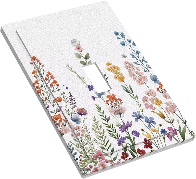 Rustic Wild Floral Vintage Colorful Flowers Single Toggle Light Switch Covers Decorative 1 Gang Wall Plate Electrical Device Switchplate Dimmer Faceplate for Bathroom Decor