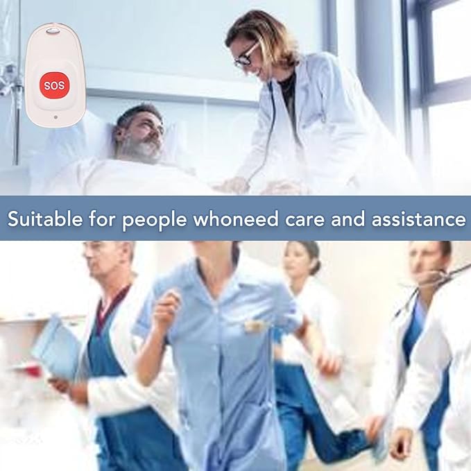 Caregiver Pager, Wireless Nurse Alert System, SOS One Touch Call IPX7 Water Proof Stable Signal 100 Meter Range for Elderly Patient Home Safety