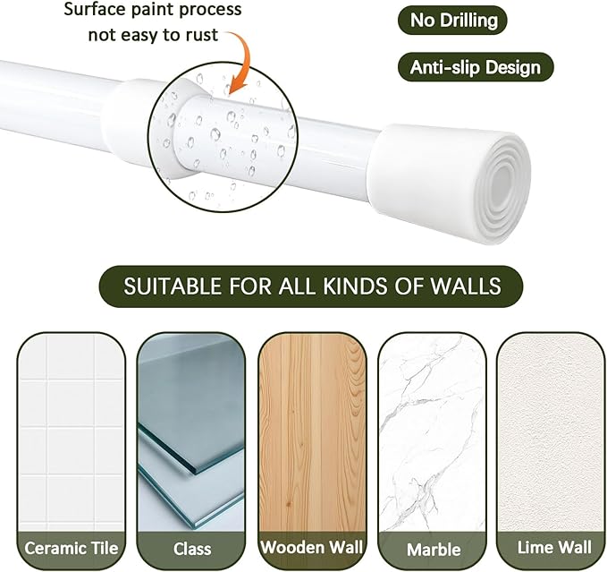 Sliding Door Security Bar,Window Security Bars Adjustable Sliding Door Lock Bars with Rubber Tips, Diameter 1.2" Window Safety Lock Bar Stopper (15.7''-27.5'', 2, Count)