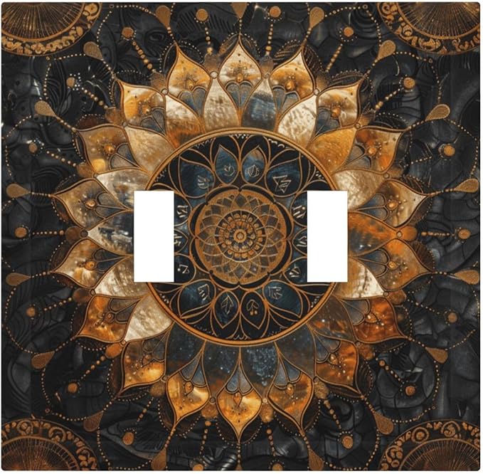 Cool Colorful Mandal Flowers Boho Floral Decorative Switch Plates 2 Gang Double Toggle Outlet Light Switch Cover Wall Plate Electrical Faceplate for Bed Room Living Room Decor