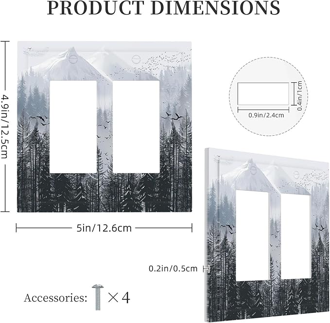 Misty Forest Nature Tree Mountain Birds Decorative Outlet Covers 2 Gang Double GFCI Rocker Electrical Wall Panels Light Switch Cover Plate for Bed Room Living Room Decor