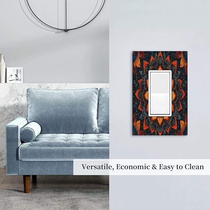 Colorful Oriental Floral Blooming Mandala Flower Outlet Covers Single Rocker Light Switch Covers Decorative 1 Gang Gfci Wall Plate Electrical Receptacle Switchplate Plug Faceplate Bathroom